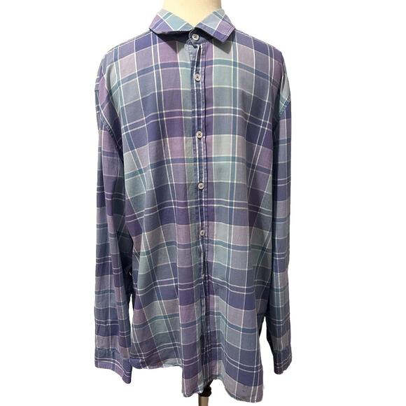 Men's HUGO BOSS Tonal Blue Purple Pastel Plaid Shirt Size X-Large - Picture 1 of 5